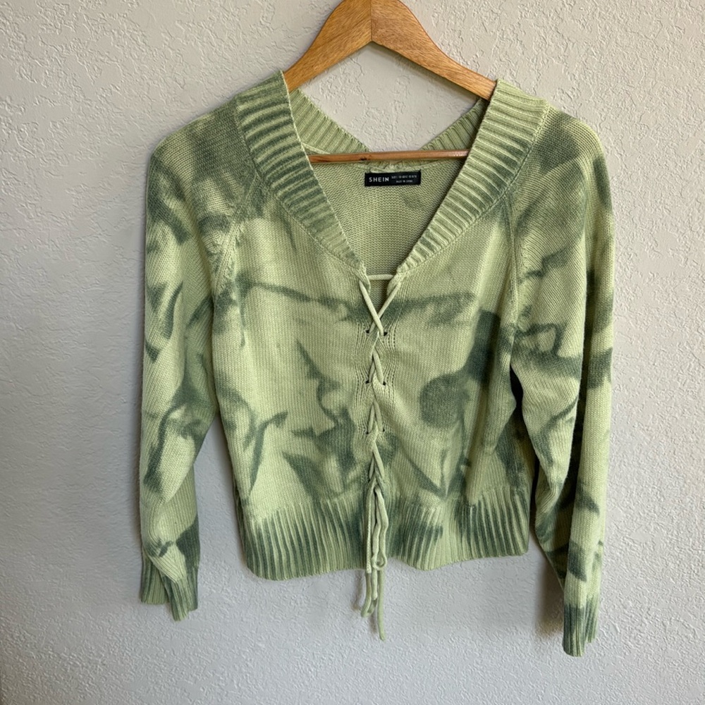 Green lace up sweater